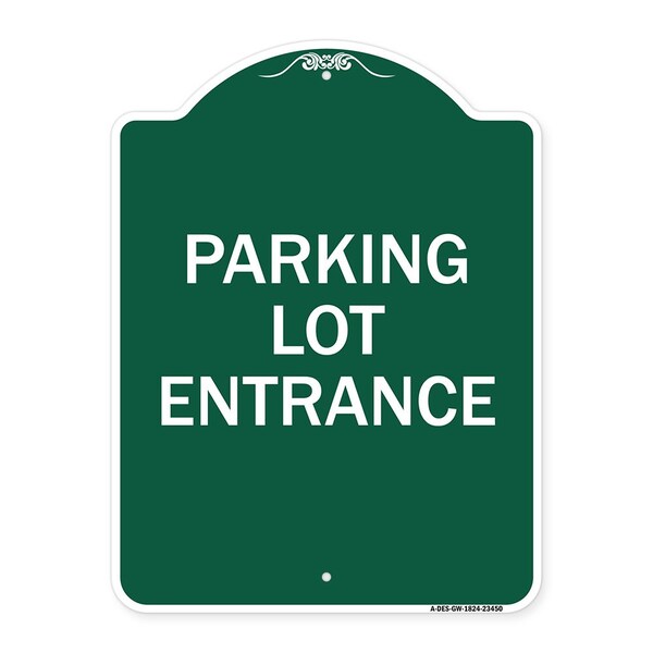 Parking Entrance Sign Parking Lot Entrance, Green & White Aluminum Sign, 18" x 24", GW-1824-23450